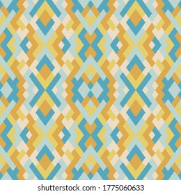 Abstract seamless geometric pattern in vector. Simple bright texture. Background in blue and golden colors