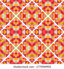 Abstract seamless geometric pattern in vector. Simple texture of rhombus. Background in red and yellow colors