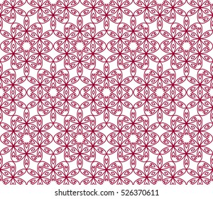 Abstract seamless geometric pattern. Vector illustration. Pattern of geometric and floral elements. Image of repeating and alternating constituent elements. Decorative red ornament
