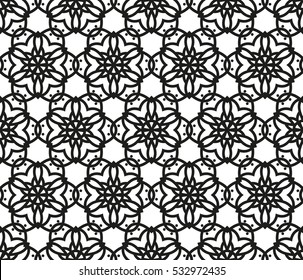 Abstract seamless geometric pattern. Vector illustration. Image repeating and alternating constituent elements. Decorative black and white ornament