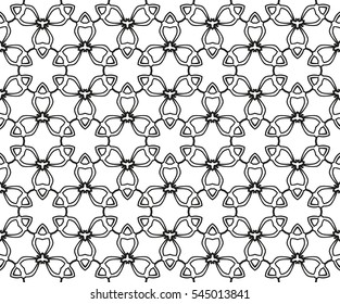Abstract seamless geometric pattern. Vector illustration. Pattern of geometric and floral elements. Image of repeating and alternating constituent elements. Decorative black and white ornament