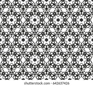 Abstract seamless geometric pattern. Vector illustration. Image repeating and alternating constituent elements. Decorative black and white ornament