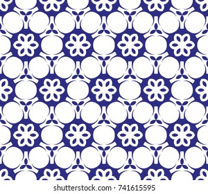 Abstract seamless geometric pattern. Vector illustration. Image repeating and alternating constituent elements. Decorative blue and white ornament
