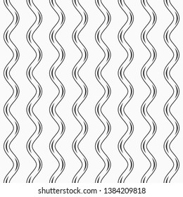 Abstract seamless geometric pattern of vertical wavy lines, smooth bends. Simple monochrome black & white texture. Fashion pattern, simple graphic print. Vector contrast background.