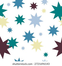 Abstract Seamless geometric pattern with vintage color, green, brown, cream, green stars white background. Flower and star, repeat star pattern design for fabric printing repeat pattern, checkerboard, chessboard