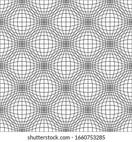 Abstract seamless geometric pattern with weave ornament. Simple black and white linear wavy striped texture. Look like distorted net. Vector