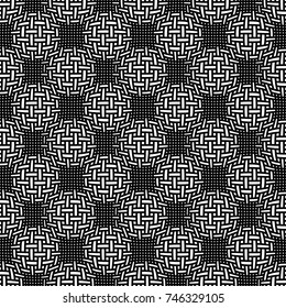 Abstract seamless geometric pattern with weave ornament. Simple black and white linear wavy striped texture. Look like distorted wicker net. Vector