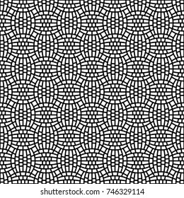 Abstract seamless geometric pattern with weave ornament. Simple black and white linear wavy striped texture. Vector