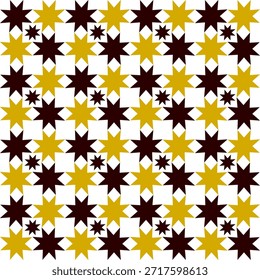 Abstract Seamless geometric pattern with yellow and black stars arranges in grid on white background. Flower and star, repeat star pattern design for fabric printing repeat pattern, checkerboard, chessboard