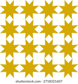 Abstract Seamless geometric pattern with yellow stars arranges in grid on white background. Flower and star, repeat star pattern design for fabric printing repeat pattern, checkerboard, chessboard