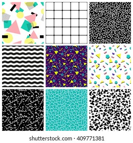 Abstract seamless geometric patterns.80's-90's styles. It can be used in printing, website background and fabric design.