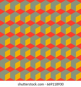 Abstract seamless geometric retro pattern. Vintage background with 3D cubes. Vector illustration