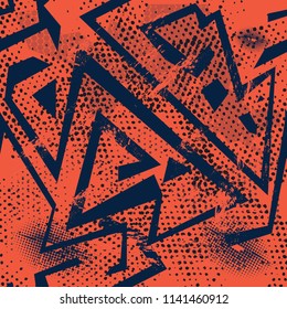 Abstract seamless geometric sport pattern for girls and boy. Creative geometric colorful pattern with dots, lines. Grunge urban sport pattern for textile, fashion, clothes.