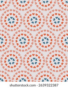 Abstract seamless geometric spring summer red theme circular 3D Heart pattern with mandala flower in textiles, tiles, dress.new creative Ornamental vintage design.