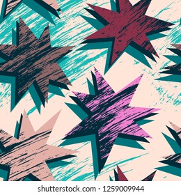 Abstract seamless geometric stars pattern for girl, boy, sport textile clothes, wrapping paper. Repeated backdrop.