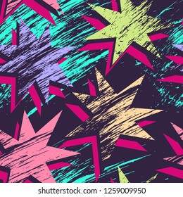 Abstract seamless geometric stars pattern for girl, boy, sport textile clothes, wrapping paper. Repeated backdrop.