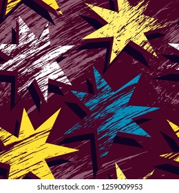Abstract seamless geometric stars pattern for girl, boy, sport textile clothes, wrapping paper. Repeated backdrop.