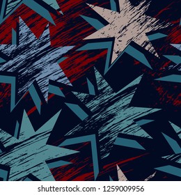 Abstract seamless geometric stars pattern for girl, boy, sport textile clothes, wrapping paper. Repeated backdrop.