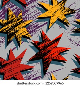 Abstract seamless geometric stars pattern for girl, boy, sport textile clothes, wrapping paper. Repeated backdrop.