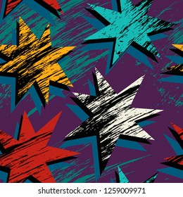 Abstract seamless geometric stars pattern for girl, boy, sport textile clothes, wrapping paper. Repeated backdrop.