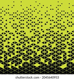 Abstract seamless geometric triangle pattern. Mosaic background of black triangles. Evenly spaced shapes of different sizes. Vector illustration on lime background
