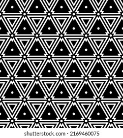 Resumen del patrón de triángulos y hexágonos geométricos sin fisuras. Textura en blanco y negro. Arte vectorial.