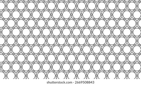 Abstract Seamless Geometric Vector White Pattern with Minimal Black Line Texture, Elegant Oriental Tile Design for Modern Luxury Wallpaper and Decorative Backgrounds
