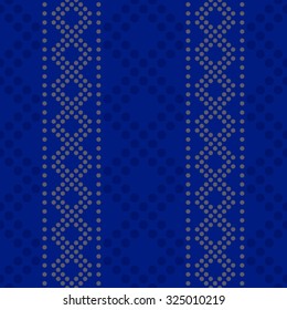 Abstract seamless geometric vertical striped pattern with ornament of polka dot on a blue background. Vector illustration.