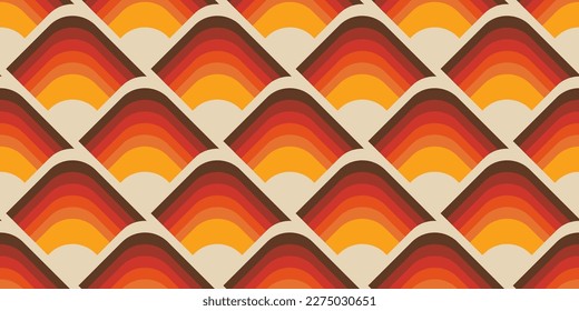 Abstract seamless geometric vintage wallpaper in 70s retro style, vector trendy illustration