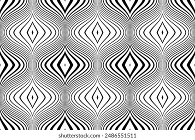 Abstract Seamless Geometric Wavy Lines Pattern. Vector Art.