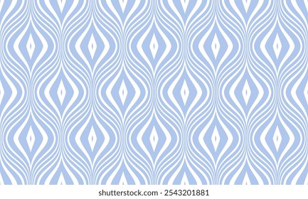 Abstract Seamless Geometric Wavy Lines Light Blue Pattern. Vector Art.