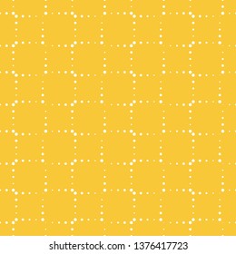 Abstract seamless geometric white  dots pattern on white bright yellow background.