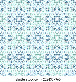 Abstract seamless geometric white texture used  pattern with light flower design green background snowflakes, Mosaic,tile, textile,ethnic ornament light colour theme Flower pattern texture design.
