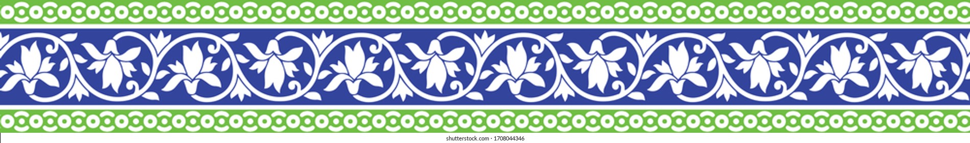 Abstract seamless geometrical flower border pattern with polka dot and background