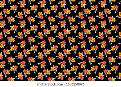 Abstract seamless geometrical flower pattern with black background