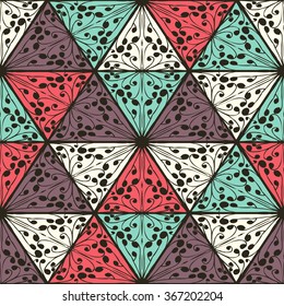Abstract seamless geometrical hand-drawn pattern. Zentangl. Triangles. Doodle.