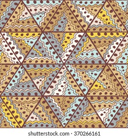 Abstract seamless geometrical hand-drawn pattern. Zentangl. Triangles. Doodle.