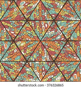 Abstract seamless geometrical hand-drawn pattern. Zentangl. Triangles. Doodle.