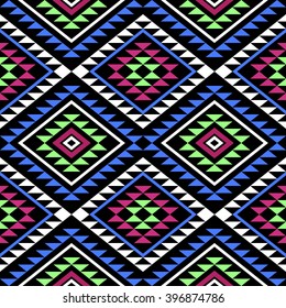Abstract seamless geometrical pattern in boho style. Vector wallpaper with ethnic aztec motives.
