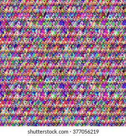 Abstract seamless geometrical pattern. Colored bars, triangles, circles and zigzags.