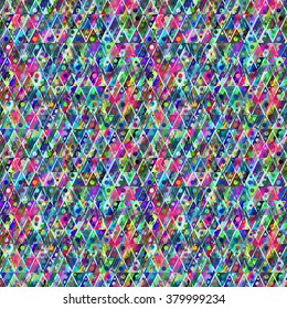 Abstract seamless geometrical pattern. Colored bars, triangles, circles, strips and strokes.