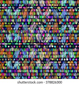 Abstract seamless geometrical pattern in ethnic style. Colored bars, strips and strokes.