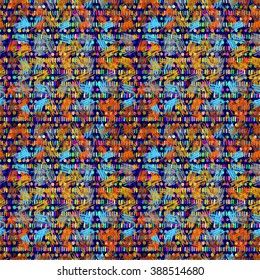Abstract seamless geometrical pattern in ethnic style. Colored bars, strips and strokes, hand drawn illustration.