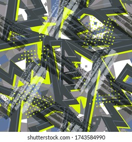 Abstract seamless geometrical pattern. Grunge geometric repeats print for sport textile, fashion clothes, wrapping paper.