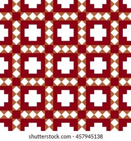 Abstract seamless geometrical pattern of squares and triangles. Red and brown on a white background