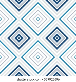 Abstract seamless geometrical pattern of squares and lines. Shades of blue.