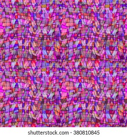 Abstract seamless geometrical pattern, vector, hand drawn illustration. Variegated cheerful cell in the crazy style.