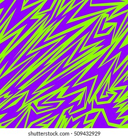 Abstract seamless geometrical pattern. Violet-green background with lightning. Strong wallpaper for boys and girls