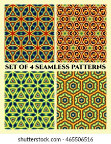 Abstract seamless geometrical patterns of blue, red, yellow and teal shades