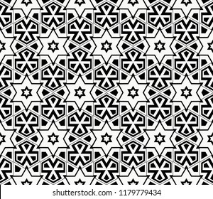abstract seamless geometries pattern. White in black color. for wallpaper. design page fill. Vector illustration
